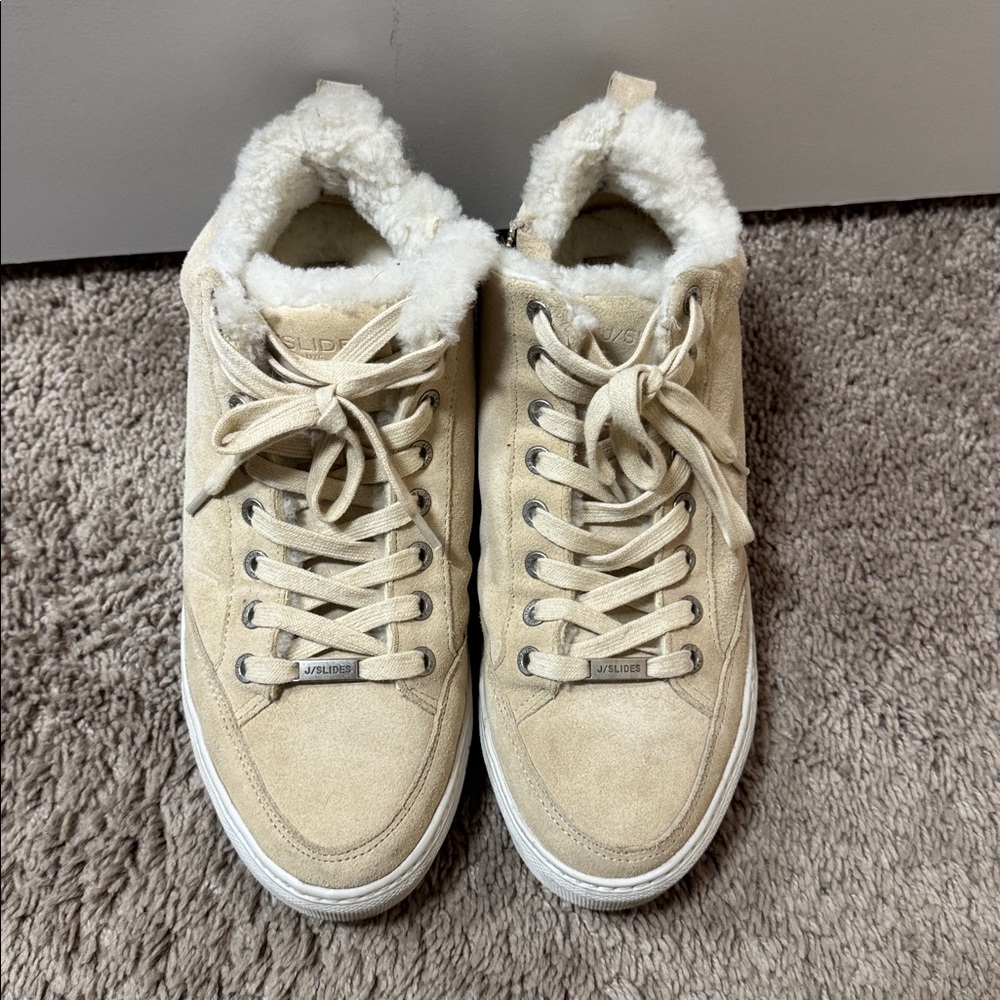 J Slides Tan High-Top Sneakers